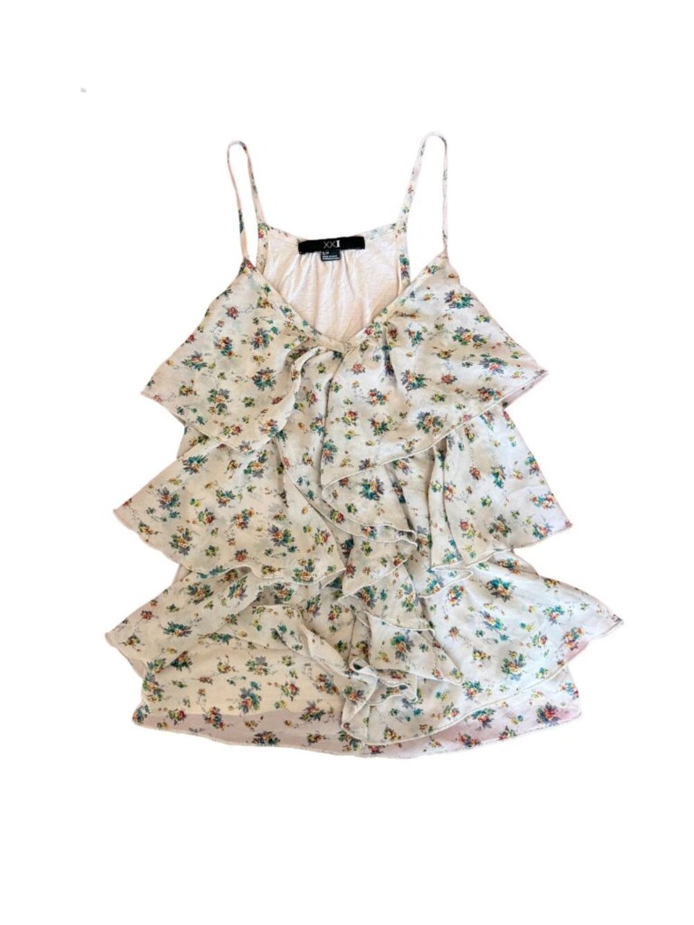 Floral Ruffle Y2K Cami 2000s Tiered Boho Layered Soft Pink Cream Tank Top Size S